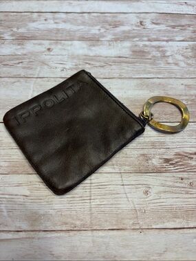 Ippolita Black Leather Zip Key Pouch with Gold Keyring